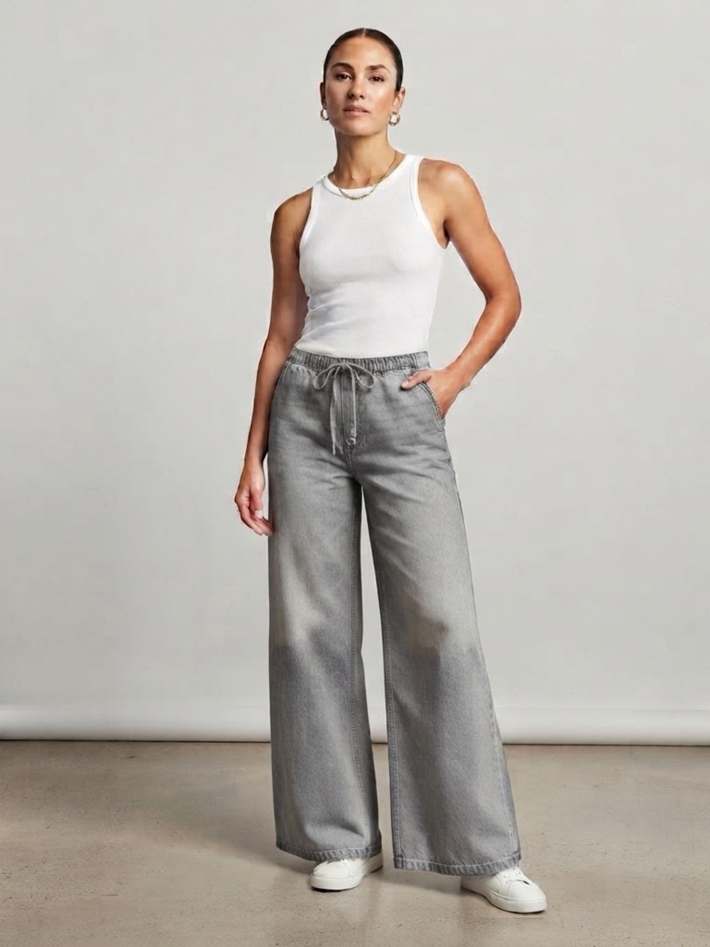 H&M Divided Gray Wide Leg Denim Pull-On Pants Size M NWT